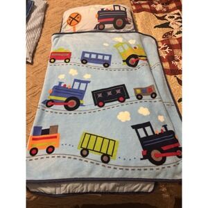 Lambs & Ivy Trains Train tracks  Nap Mat Roll Up Blanket With Pillow